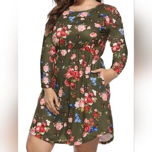 Floral Dress Flowers Womens Size Large Long‎ Sleeve